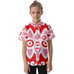 A Red And White Pattern With A Flower On It Kids  Short Sleeve Shirt