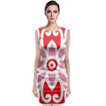 A Red And White Pattern With A Flower On It Sleeveless Velvet Midi Dress