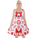 A Red And White Pattern With A Flower On It Reversible Velvet Sleeveless Dress