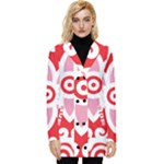 A Red And White Pattern With A Flower On It Button Up Hooded Coat 