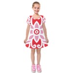 A Red And White Pattern With A Flower On It Kids  Short Sleeve Velvet Dress