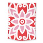 A Red And White Pattern With A Flower On It Medium Tapestry