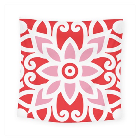 A Red And White Pattern With A Flower On It Square Tapestry (Small) from ArtsNow.com