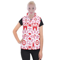 A Red And White Pattern With A Flower On It Women s Button Up Vest from ArtsNow.com