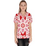 A Red And White Pattern With A Flower On It Women s V-Neck Scrub Top