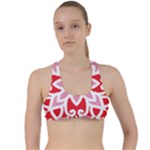 A Red And White Pattern With A Flower On It Criss Cross Racerback Sports Bra