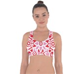 A Red And White Pattern With A Flower On It Cross String Back Sports Bra