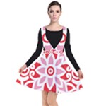 A Red And White Pattern With A Flower On It Plunge Pinafore Dress