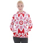 A Red And White Pattern With A Flower On It Women s Hooded Pullover