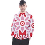 A Red And White Pattern With A Flower On It Men s Pullover Hoodie