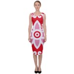 A Red And White Pattern With A Flower On It Sleeveless Pencil Dress