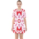 A Red And White Pattern With A Flower On It Sixties Short Sleeve Mini Dress