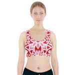 A Red And White Pattern With A Flower On It Sports Bra With Pocket