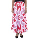 A Red And White Pattern With A Flower On It Flared Maxi Skirt