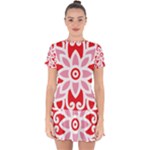 A Red And White Pattern With A Flower On It Drop Hem Mini Chiffon Dress