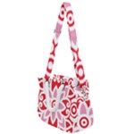 A Red And White Pattern With A Flower On It Rope Handles Shoulder Strap Bag