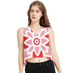 A Red And White Pattern With A Flower On It V-Neck Cropped Tank Top