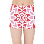 A Red And White Pattern With A Flower On It Kids  Sports Shorts