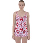 A Red And White Pattern With A Flower On It Tie Front Two Piece Tankini