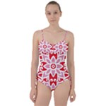 A Red And White Pattern With A Flower On It Sweetheart Tankini Set