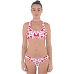 A Red And White Pattern With A Flower On It Cross Back Hipster Bikini Set