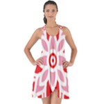 A Red And White Pattern With A Flower On It Show Some Back Chiffon Dress