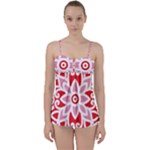 A Red And White Pattern With A Flower On It Babydoll Tankini Top