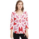 A Red And White Pattern With A Flower On It Chiffon Quarter Sleeve Blouse