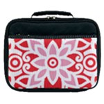 A Red And White Pattern With A Flower On It Lunch Bag