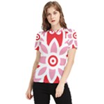 A Red And White Pattern With A Flower On It Women s Short Sleeve Rash Guard