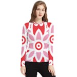 A Red And White Pattern With A Flower On It Women s Long Sleeve Rash Guard