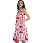 A Red And White Pattern With A Flower On It Sleeveless V-Neck Skater Dress with Pockets