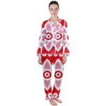 A Red And White Pattern With A Flower On It Women s Long Sleeve Satin Pajamas Set	