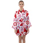 A Red And White Pattern With A Flower On It Long Sleeve Satin Kimono