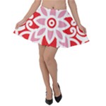 A Red And White Pattern With A Flower On It Velvet Skater Skirt