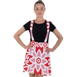 A Red And White Pattern With A Flower On It Velvet Suspender Skater Skirt