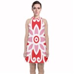 A Red And White Pattern With A Flower On It Velvet Halter Neckline Dress 