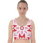 A Red And White Pattern With A Flower On It Velvet Racer Back Crop Top