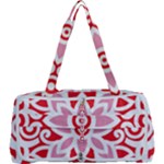 A Red And White Pattern With A Flower On It Multi Function Bag