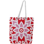 A Red And White Pattern With A Flower On It Full Print Rope Handle Tote (Large)