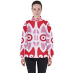 A Red And White Pattern With A Flower On It Women s High Neck Windbreaker