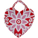 A Red And White Pattern With A Flower On It Giant Heart Shaped Tote