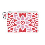 A Red And White Pattern With A Flower On It Canvas Cosmetic Bag (Medium)