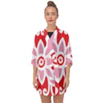 A Red And White Pattern With A Flower On It Half Sleeve Chiffon Kimono