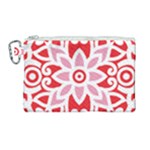 A Red And White Pattern With A Flower On It Canvas Cosmetic Bag (Large)