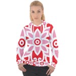 A Red And White Pattern With A Flower On It Women s Overhead Hoodie