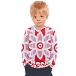 A Red And White Pattern With A Flower On It Kids  Overhead Hoodie