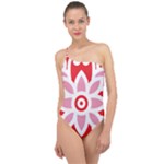 A Red And White Pattern With A Flower On It Classic One Shoulder Swimsuit