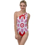 A Red And White Pattern With A Flower On It To One Side Swimsuit