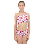 A Red And White Pattern With A Flower On It Spliced Up Two Piece Swimsuit